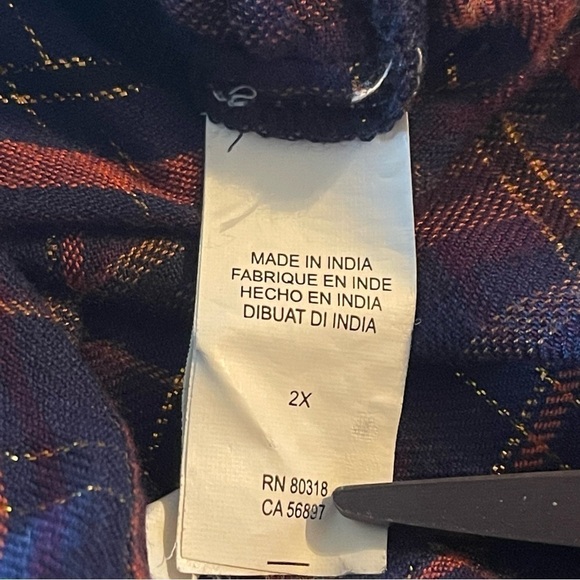 LUCKY BRAND Metallic Plaid Button Down Shirt 2XL light weight super soft - Picture 9 of 14